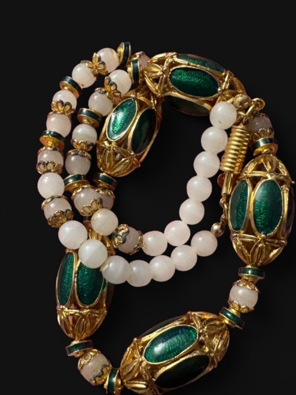 Vintage ORENA PARIS Signed Gold & Emerald Green Cabochon Necklace French Couture - Picture 6 of 7